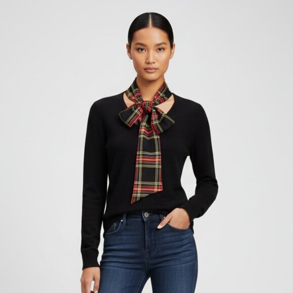 J.Crew Plaid Tie Neck Sweater - Picture 1 of 9